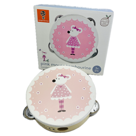 Pink Mouse Wooden Tambourine